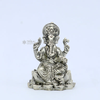 925 Sterling silver Divine lord idol Ganesha statue art, best puja figurine for home temple for wealth and prosperity art730 - TRIBAL ORNAMENTS