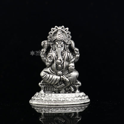 925 Sterling silver Divine lord idol Ganesha statue art, best puja figurine for home temple for wealth and prosperity art731 - TRIBAL ORNAMENTS