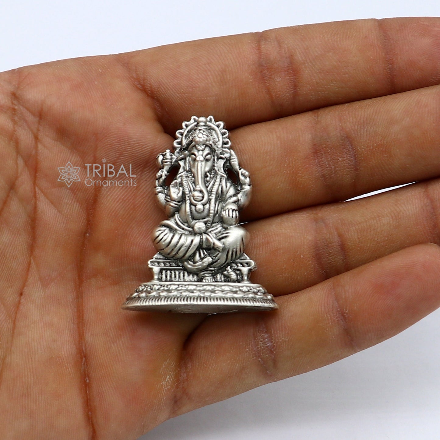 925 Sterling silver Divine lord idol Ganesha statue art, best puja figurine for home temple for wealth and prosperity art731 - TRIBAL ORNAMENTS