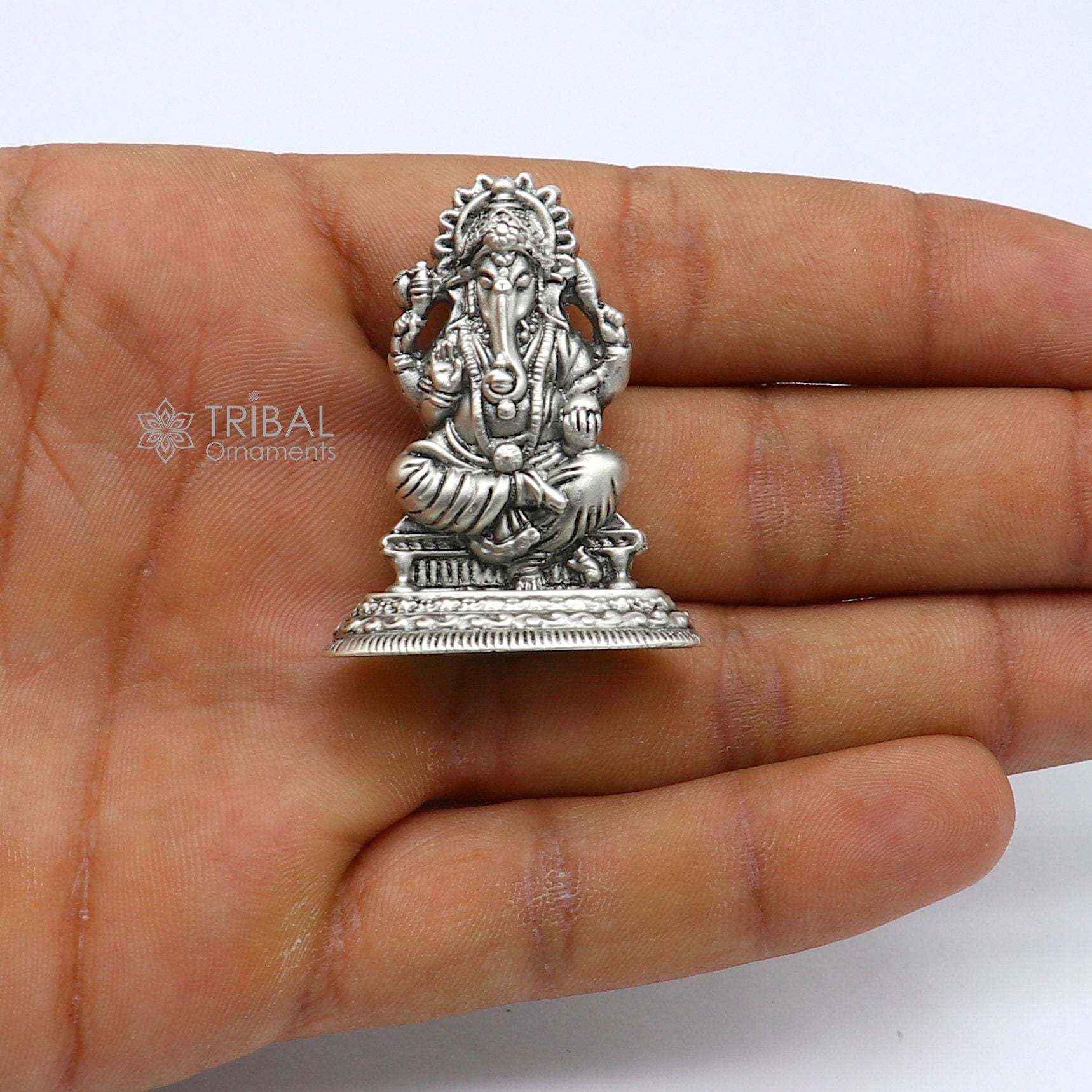 925 Sterling silver Divine lord idol Ganesha statue art, best puja figurine for home temple for wealth and prosperity art731 - TRIBAL ORNAMENTS