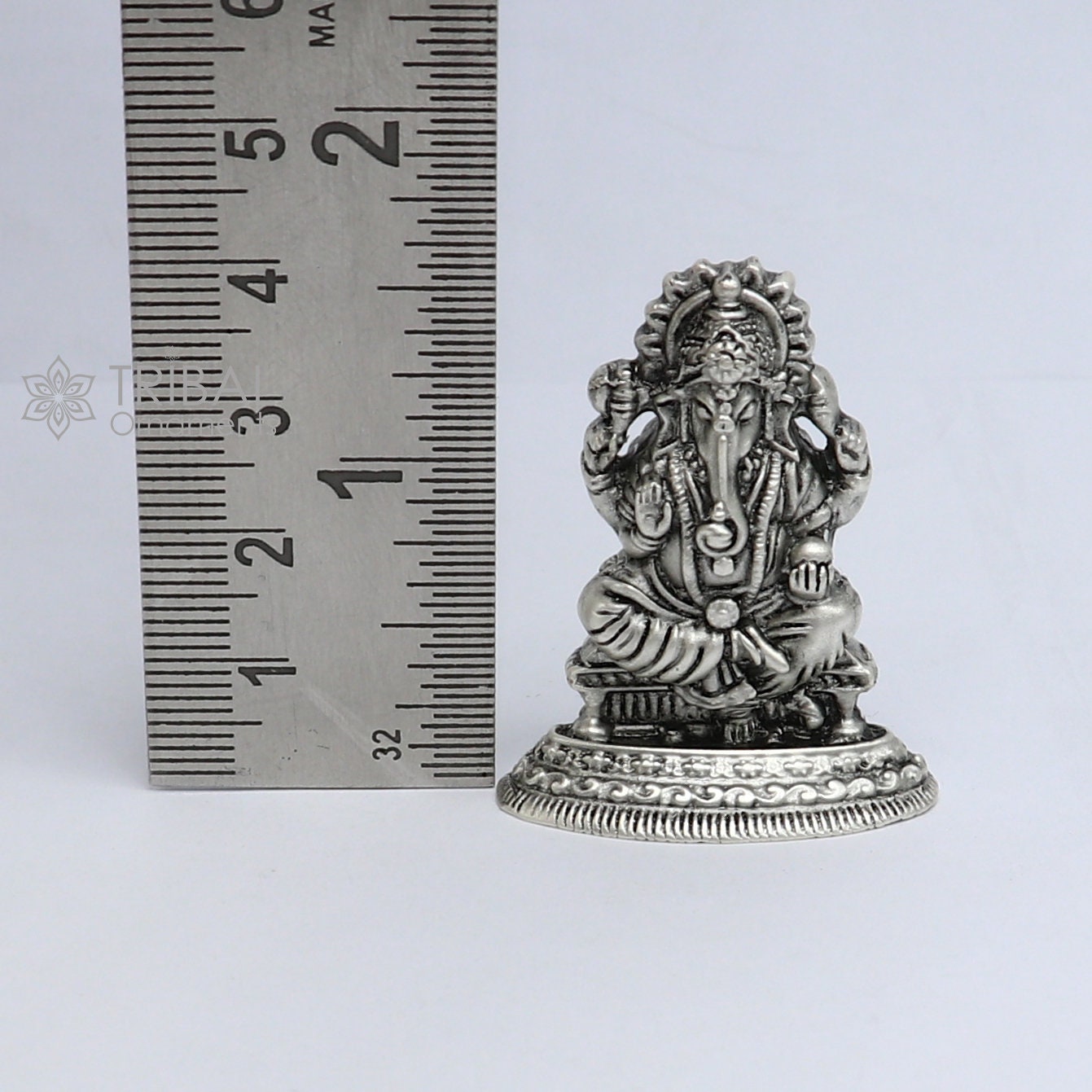 925 Sterling silver Divine lord idol Ganesha statue art, best puja figurine for home temple for wealth and prosperity art731 - TRIBAL ORNAMENTS