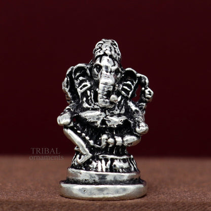 925 Sterling silver Divine lord idol Ganesha statue art, best puja figurine for home temple for wealth and prosperity gift art art520 - TRIBAL ORNAMENTS