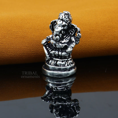 925 Sterling silver Divine lord idol Ganesha statue art, best puja figurine for home temple for wealth and prosperity gift art art520 - TRIBAL ORNAMENTS