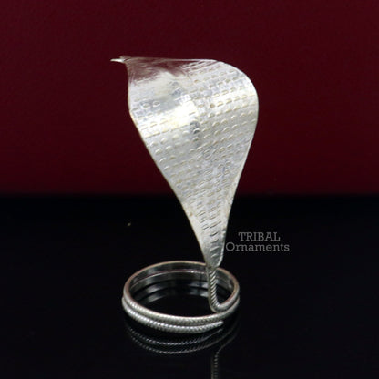 925 sterling silver Divine Shiva Snake sterling silver handmade mini snake statue for puja or worshipping, solid Diwali puja article su784 - TRIBAL ORNAMENTS