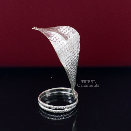 925 sterling silver Divine Shiva Snake sterling silver handmade mini snake statue for puja or worshipping, solid Diwali puja article su785 - TRIBAL ORNAMENTS
