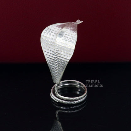 925 sterling silver Divine Shiva Snake sterling silver handmade mini snake statue for puja or worshipping, solid Diwali puja article su785 - TRIBAL ORNAMENTS