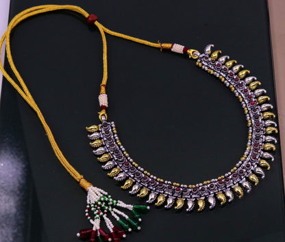 925 sterling silver dual-tone mango tribal ankle bracelet and necklace with charms, versatile ethnic jewelry for bellydance or casual wear