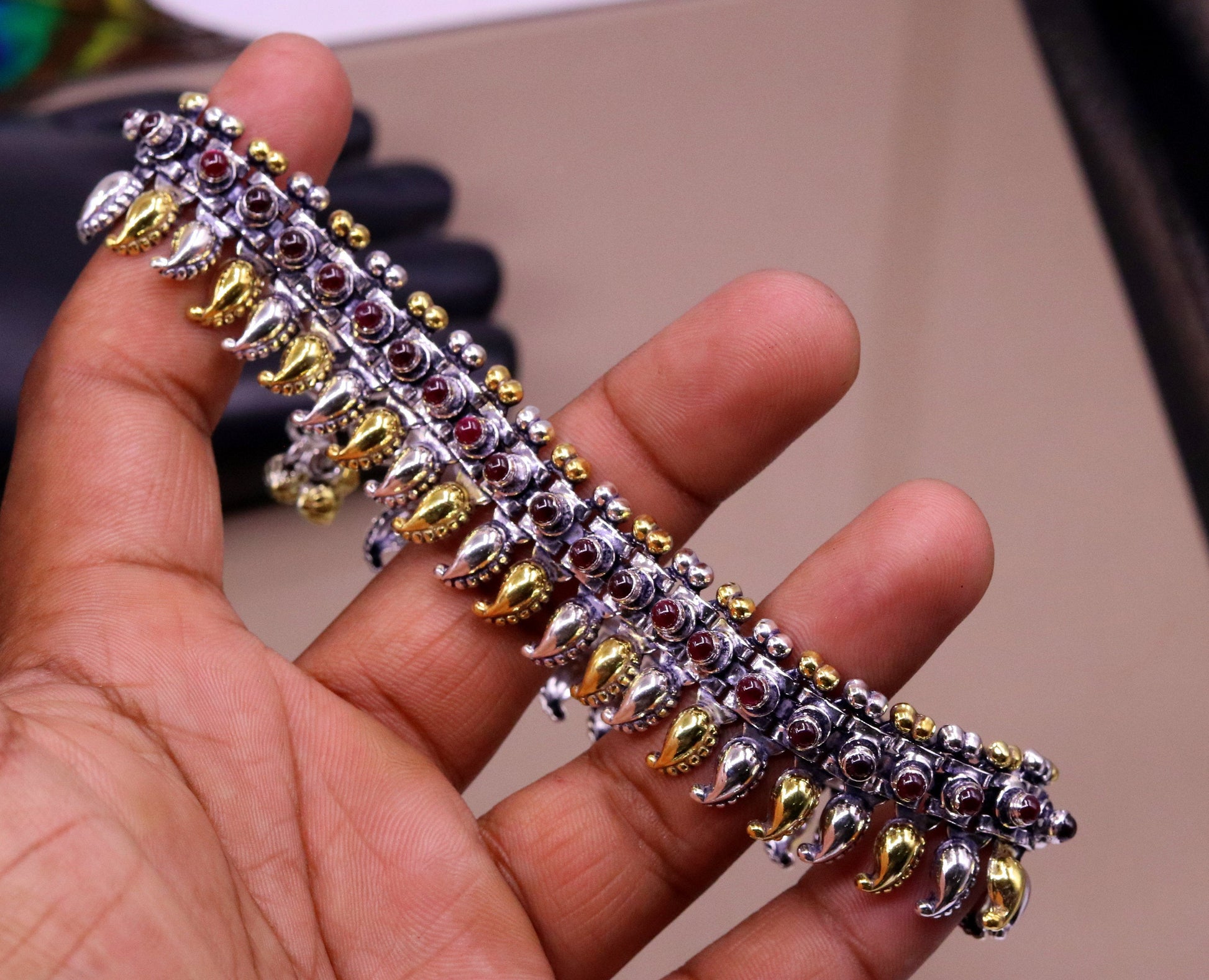 925 sterling silver dual tone mango ankle bracelet or necklace multipurpose tribal ethnic jewelry charm necklace/anklet bellydance ank111 - TRIBAL ORNAMENTS