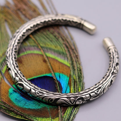 Fabulous 925 sterling silver handmade amazing engraving design wrist bangle bracelet kada, top class jewelry from Rajasthan India nsk63 - TRIBAL ORNAMENTS