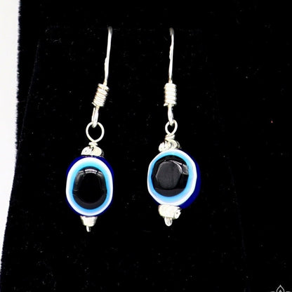 925 Sterling silver evil eye hoops earrings with drop dangle design, handmade and customized jewelry for girls by TRIBAL ORNAMENTS