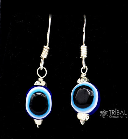 925 Sterling silver evil eye hoop earrings with handcrafted drop dangle design, featuring colorful evil eye charms for girls.