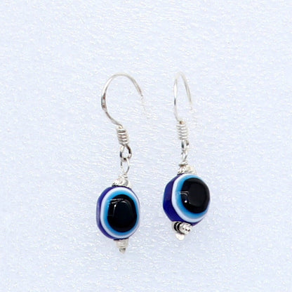 925 Sterling silver evil eye hoops earrings with drop dangle design, handmade jewelry featuring vibrant evil eye charms for girls