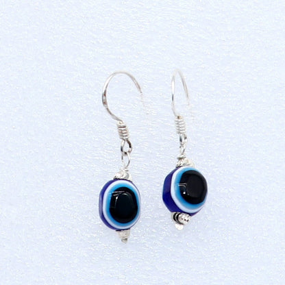 925 Sterling silver evil eye hoops earrings with drop dangle design, handmade jewelry featuring vibrant evil eye charms for girls
