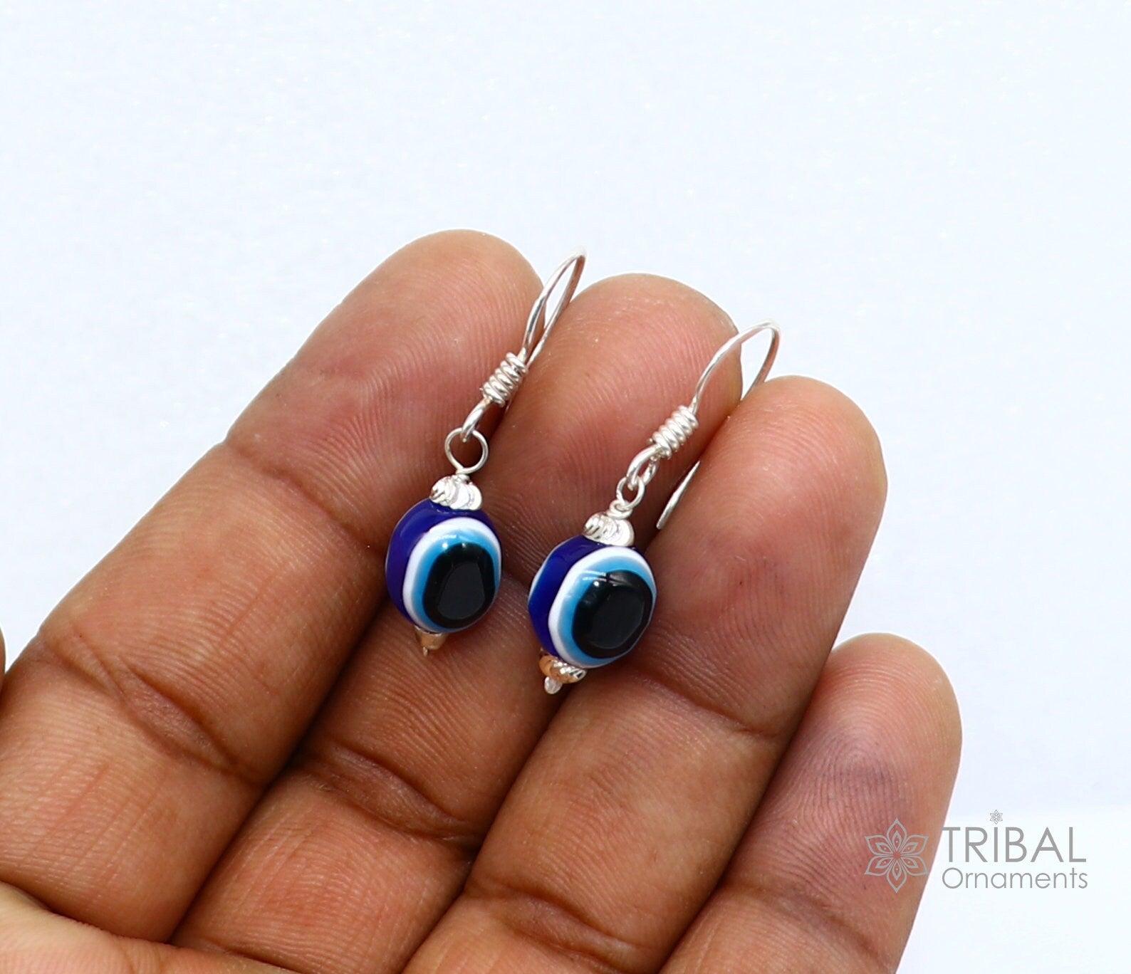 925 Sterling silver evil eye handmade hoops earring amazing customized drop dangle evil eyes jewelry for girl's s1162 - TRIBAL ORNAMENTS