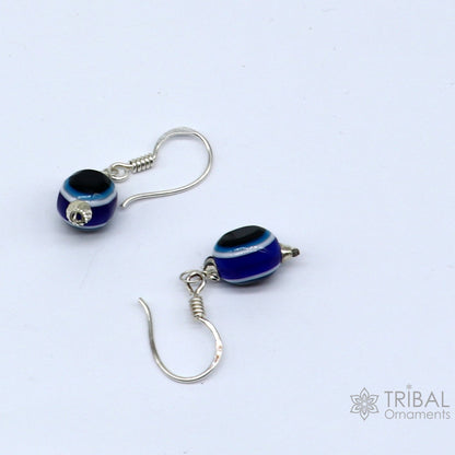 925 Sterling silver evil eye hoops earrings featuring handmade dangle design and customized evil eye charms for girls.