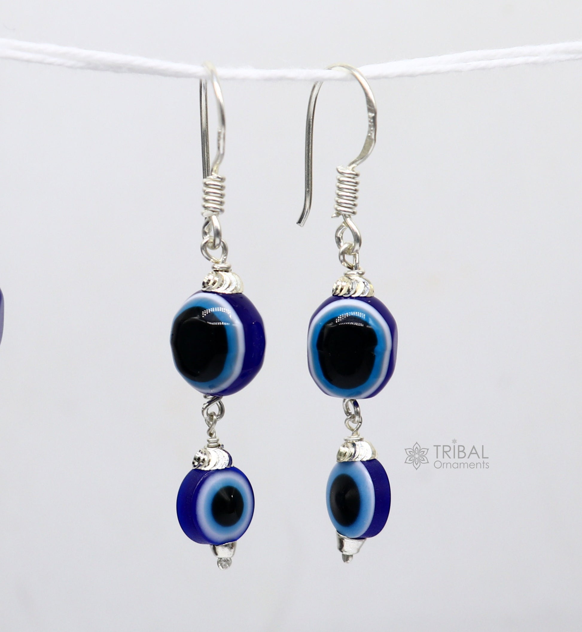 925 Sterling silver evil eye handmade hoops earring amazing customized drop dangle evil eyes jewelry for girl's s1163 - TRIBAL ORNAMENTS