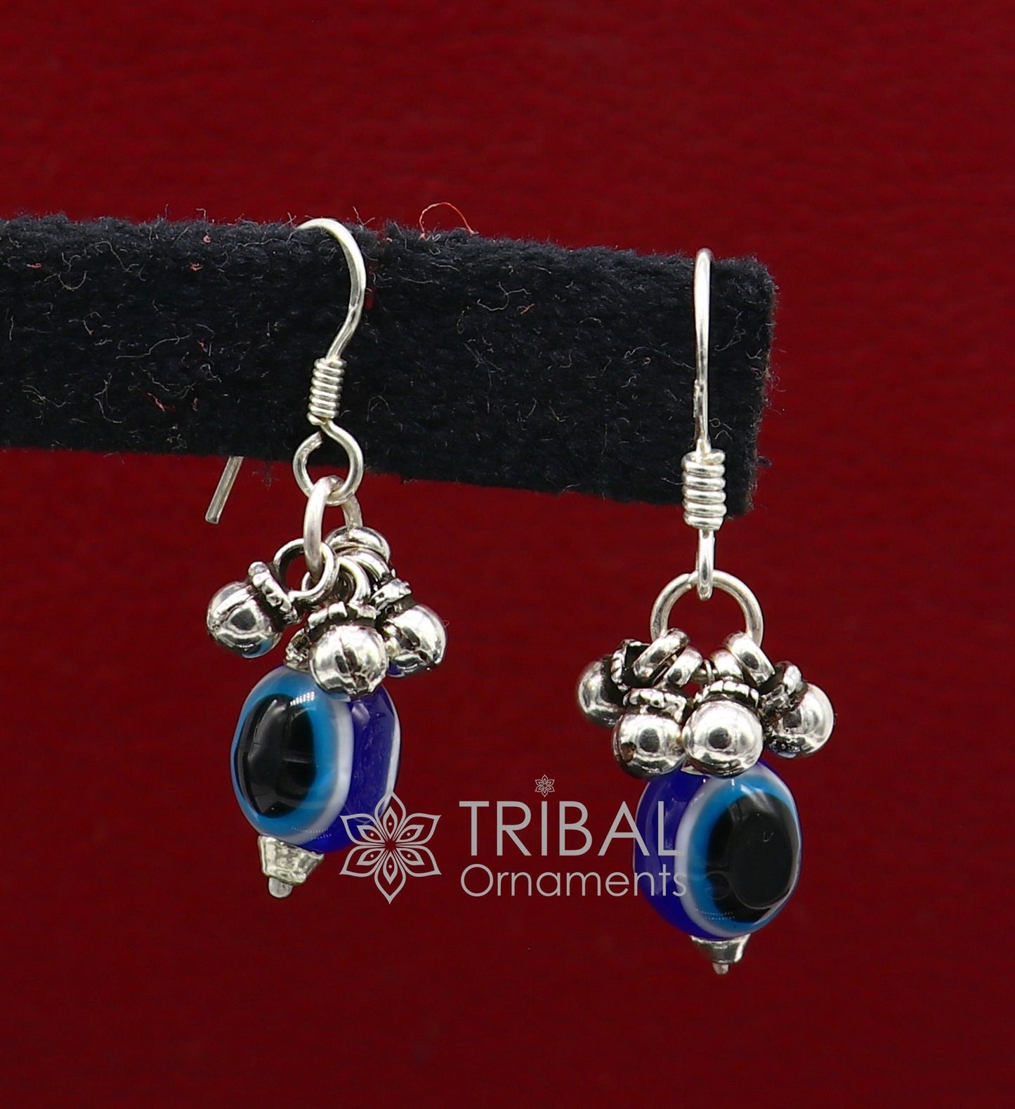 925 Sterling silver evil eye handmade hoops earring amazing customized drop dangle evil eyes jewelry for girl's s1164 - TRIBAL ORNAMENTS