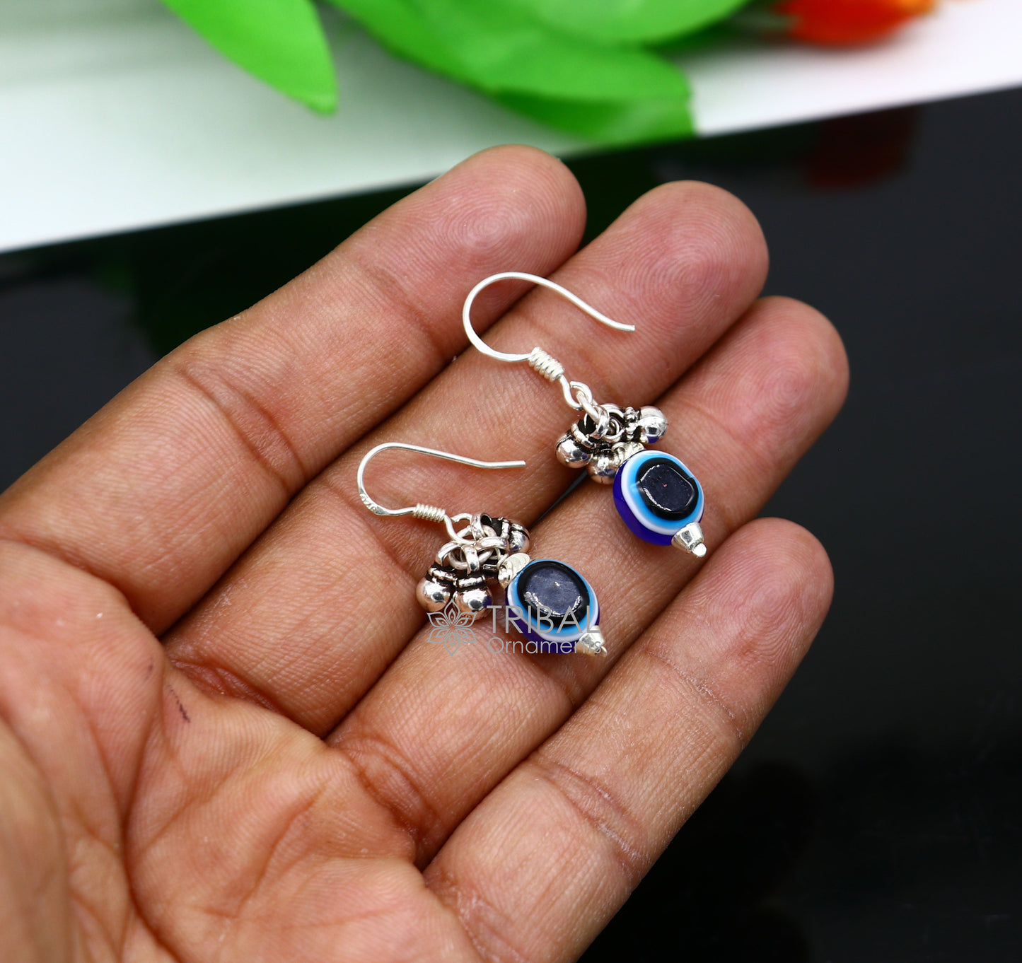 925 Sterling silver evil eye handmade hoops earring amazing customized drop dangle evil eyes jewelry for girl's s1164 - TRIBAL ORNAMENTS