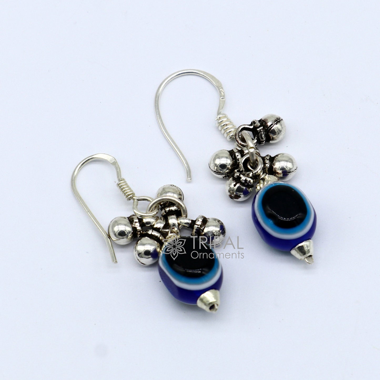 925 Sterling silver evil eye handmade hoops earring amazing customized drop dangle evil eyes jewelry for girl's s1164 - TRIBAL ORNAMENTS