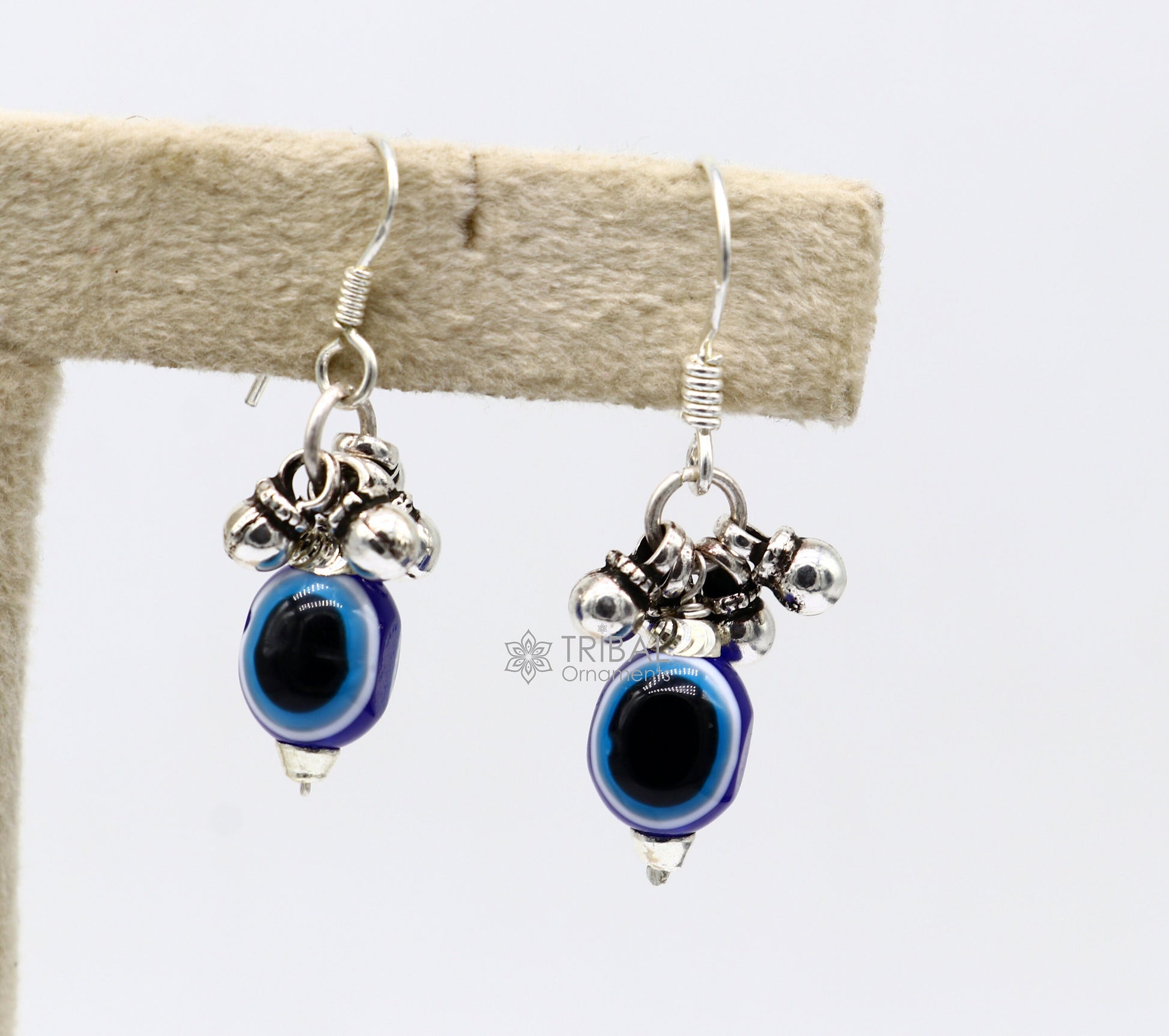 925 Sterling silver evil eye handmade hoops earring amazing customized drop dangle evil eyes jewelry for girl's s1164 - TRIBAL ORNAMENTS