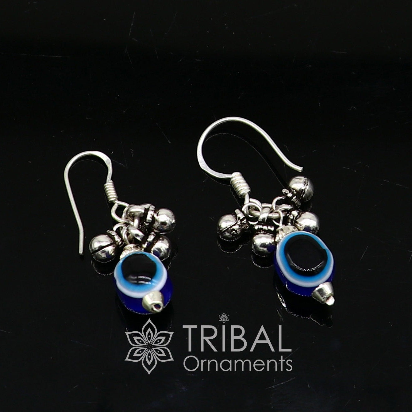 925 Sterling silver evil eye handmade hoops earring amazing customized drop dangle evil eyes jewelry for girl's s1164 - TRIBAL ORNAMENTS