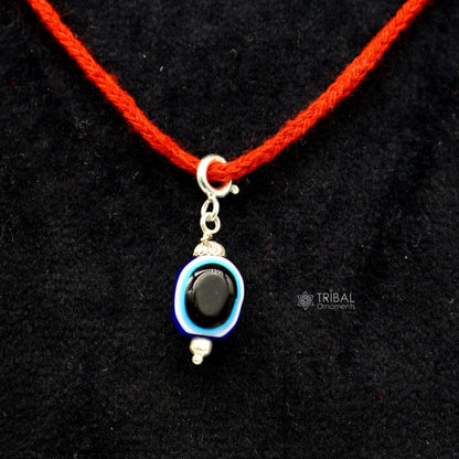 925 Sterling silver evil eye pendant with handmade drop dangle design, customized jewelry for girls and kids.