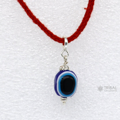 925 Sterling silver evil eye pendant with handcrafted dangle design, custom jewelry for girls and kids.