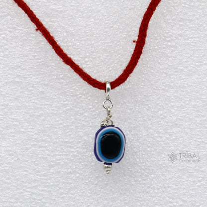 925 Sterling silver evil eye pendant with drop dangle design, handmade jewelry for girls and kids by TRIBAL ORNAMENTS.