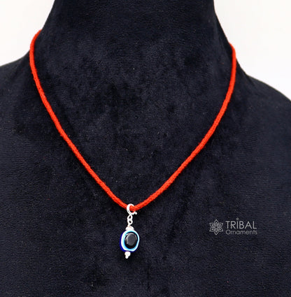925 Sterling silver evil eye pendant with drop dangle design, handmade jewelry for girls and kids by TRIBAL ORNAMENTS