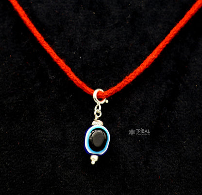 925 Sterling silver evil eye pendant with drop dangle design, handmade jewelry for girls and kids by TRIBAL ORNAMENTS.