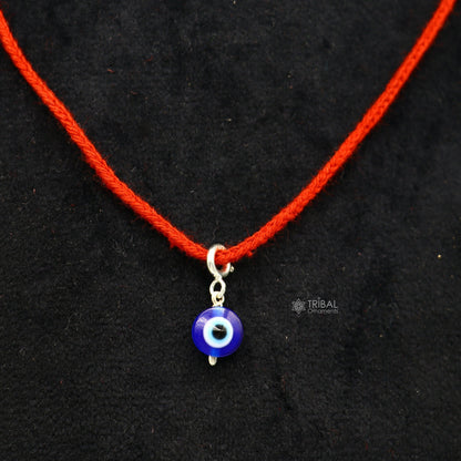 925 Sterling silver evil eye pendant with dangle design, handmade jewelry for kids by TRIBAL ORNAMENTS