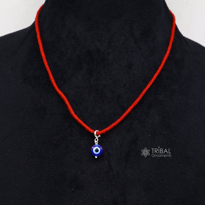 925 Sterling silver evil eye pendant with colorful dangle design, handmade jewelry for kids, featuring eye motifs for protection.