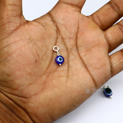 925 Sterling silver evil eye pendant with drop dangle design, handmade jewelry for kids by TRIBAL ORNAMENTS.