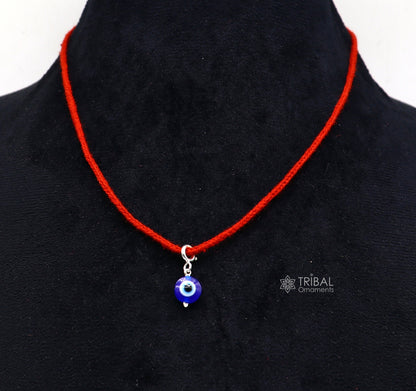 Sterling silver evil eye pendant with handmade, customized drop dangle design for kids and girls from TRIBAL ORNAMENTS.