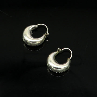 Sterling silver traditional Indian-style hoops earrings from Tribal Ornaments, unisex lightweight and customized design.