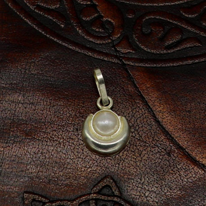 Sterling silver moon pendant with moonstone, stylish baby jewelry by TRIBAL ORNAMENTS, perfect for kids or gifting.