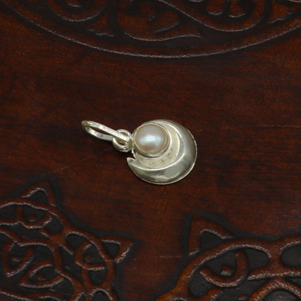925 sterling silver moon pendant with moonstone, stylish baby jewelry by TRIBAL ORNAMENTS, ideal for kids' gift-giving.