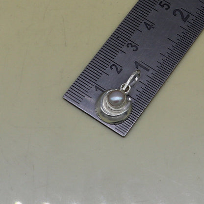 925 sterling silver moon pendant with moonstone, stylish baby jewelry by TRIBAL ORNAMENTS, perfect for kids' gift or jewelry.