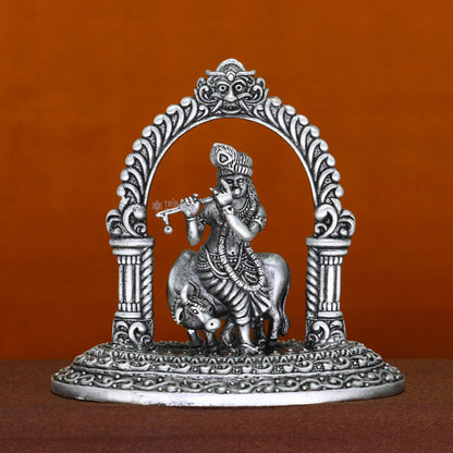 925 sterling silver Exclusive divine Hindu idol Krishna with cow Pendant, amazing design stunning figurine gifting puja articles art701 - TRIBAL ORNAMENTS