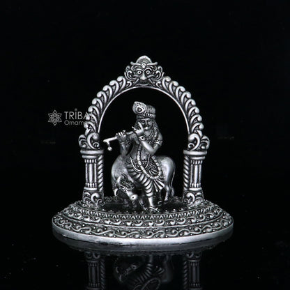 925 sterling silver Exclusive divine Hindu idol Krishna with cow Pendant, amazing design stunning figurine gifting puja articles art701 - TRIBAL ORNAMENTS