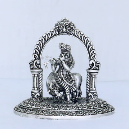 925 sterling silver Exclusive divine Hindu idol Krishna with cow Pendant, amazing design stunning figurine gifting puja articles art701 - TRIBAL ORNAMENTS
