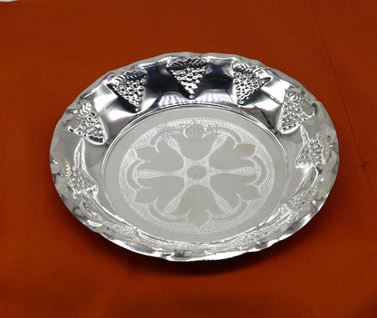 Lightweight 925 sterling silver handcrafted Puja tray with intricate design, ideal for traditional religious rituals.