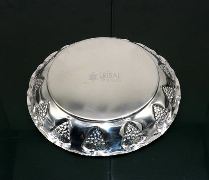 Lightweight 925 sterling silver handcrafted Puja tray with utensils, traditional silver thali by Tribal Ornaments.