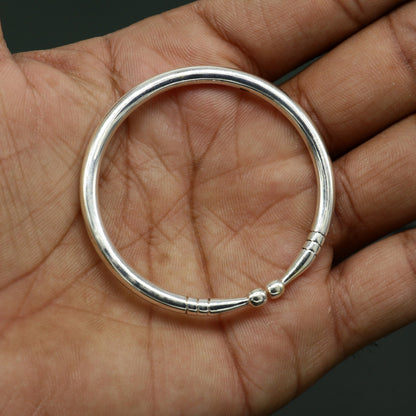 925 sterling silver exclusive plain bright design new born baby bangle kada, baby bracelet kada, best gifting adjustable kada nbbk224 - TRIBAL ORNAMENTS