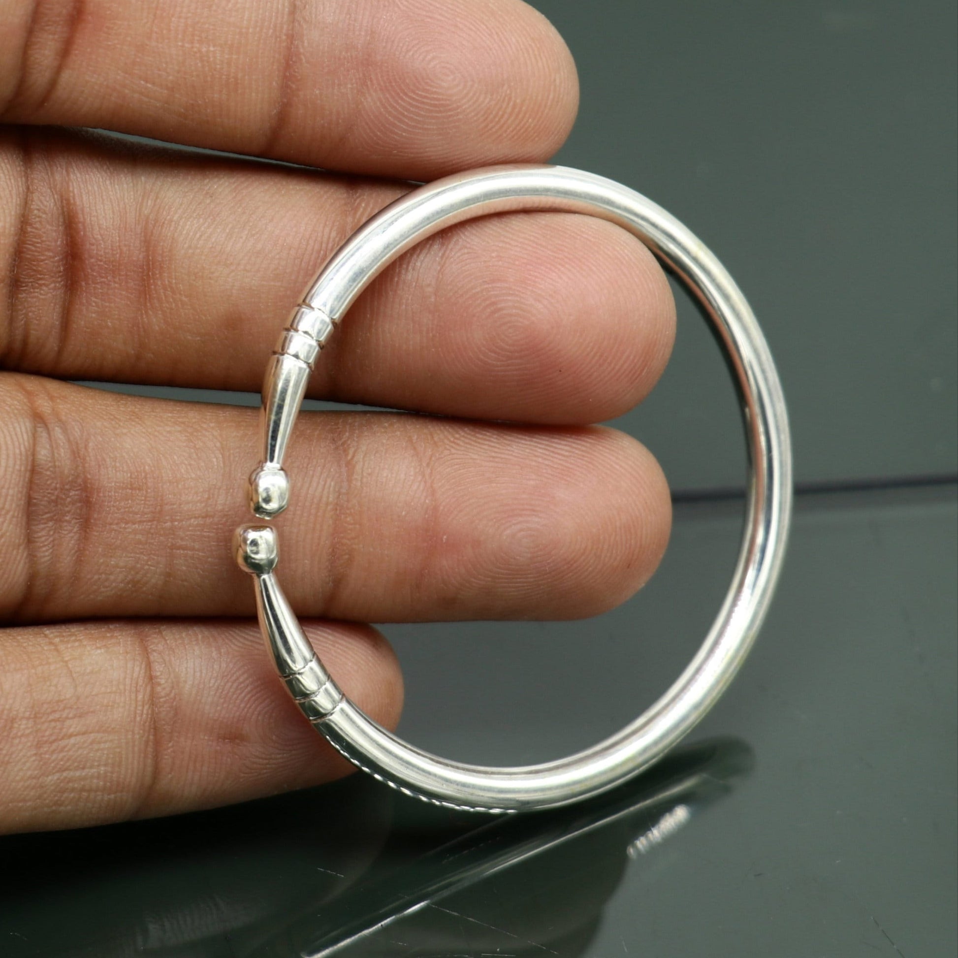 925 sterling silver exclusive plain bright design new born baby bangle kada, baby bracelet kada, best gifting adjustable kada nbbk224 - TRIBAL ORNAMENTS