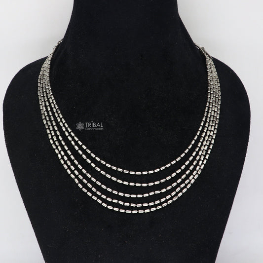 925 sterling silver fabulous 2mm 4 line strands unique stylish necklace jewelry, vintage style wedding charm layered necklace set642 - TRIBAL ORNAMENTS
