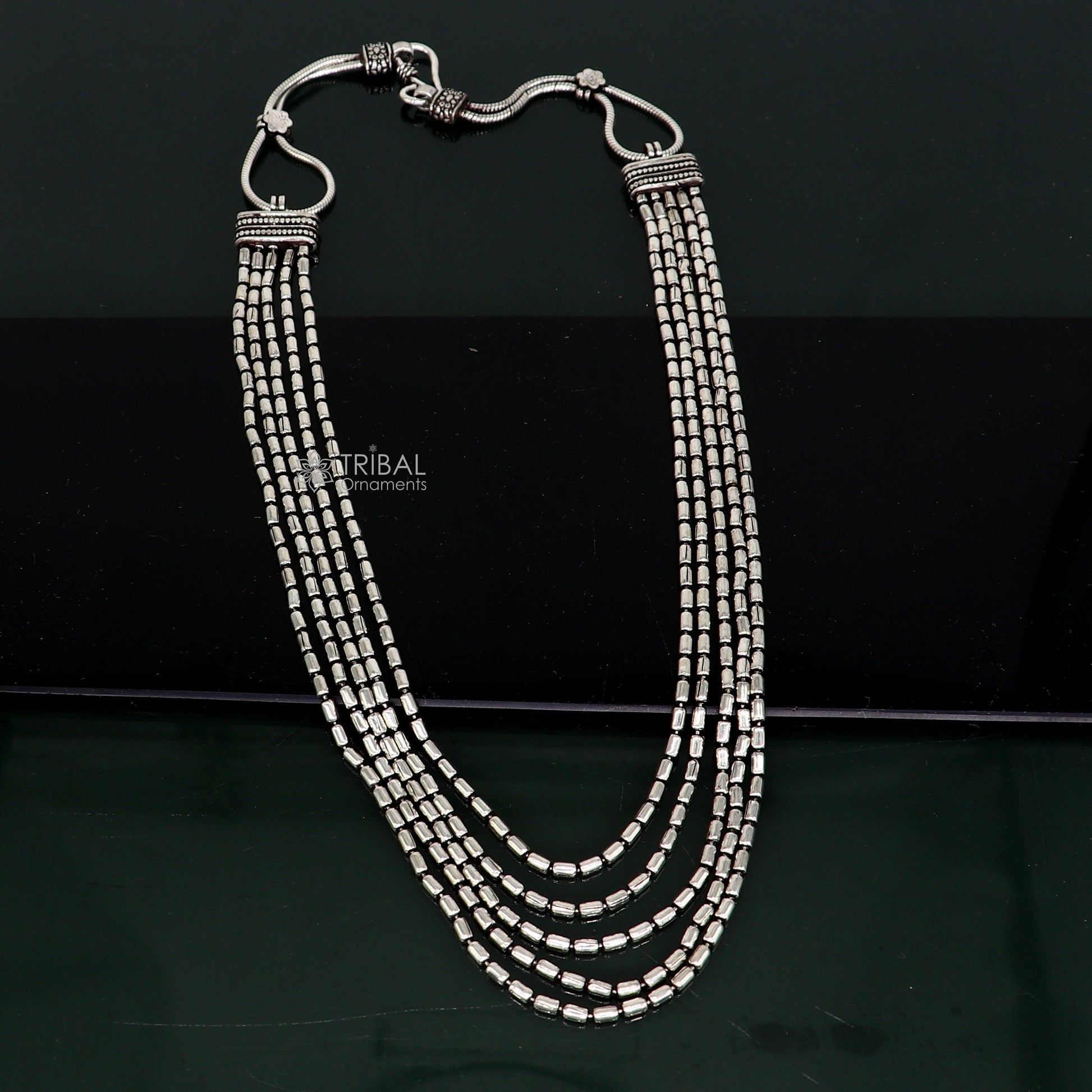 925 sterling silver fabulous 2mm 4 line strands unique stylish necklace jewelry, vintage style wedding charm layered necklace set642 - TRIBAL ORNAMENTS
