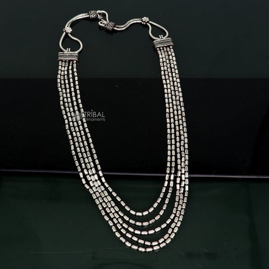 925 sterling silver fabulous 2mm 4 line strands unique stylish necklace jewelry, vintage style wedding charm layered necklace set642 - TRIBAL ORNAMENTS