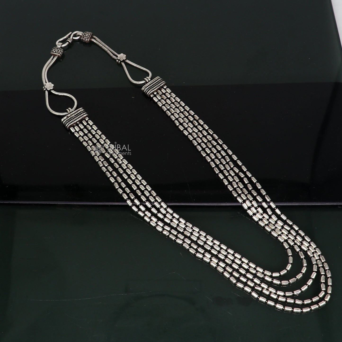 925 sterling silver fabulous 2mm 4 line strands unique stylish necklace jewelry, vintage style wedding charm layered necklace set642 - TRIBAL ORNAMENTS