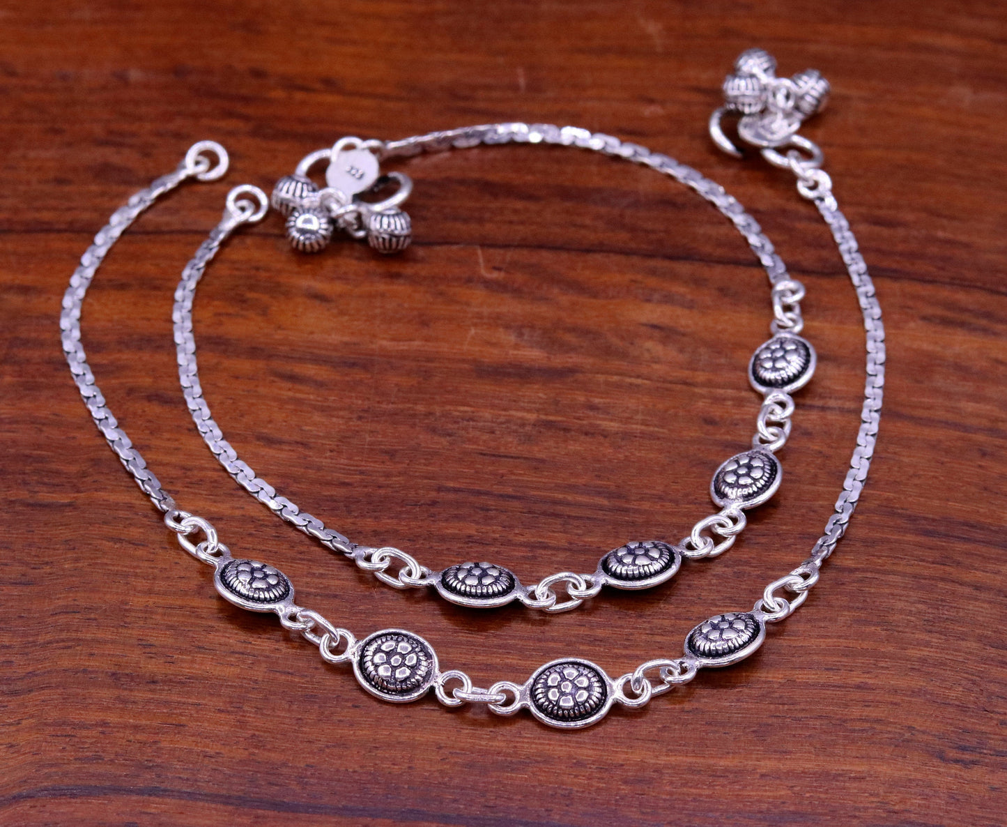 925 sterling silver fabulous ankle bracelet, flower design trendy silver anklets, charm ankle bracelet, feet bracelet stylish gift her ank95 - TRIBAL ORNAMENTS
